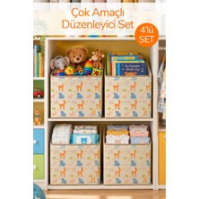Ironika 4'lü Animals Kapaksız Kutu Oyuncak Çamaşır Saklama Kutusu Dolap Içi Organizer Düzenleyici 30X30X30