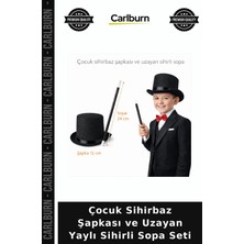 Carlburn Çocuk Sihirbaz Şapkası ve Uzayan Yaylı Sihirli Sopa Seti Hobi Eşyası Eğlence Gereci Kostüm Parçası