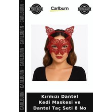 Carlburn Kırmızı Dantel Kedi Maskesi ve Dantel Taç Seti 8 No Gösteri Ürünü Stil Tamamlayıcı Farklı Tarz