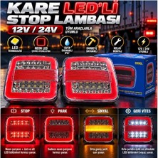 Tr 2'li Set 12V-24V Uyumlu Neon Led'li Kare Stop Lambası Fonksiyonel Stop Park Sinyal Geri Vites Ka