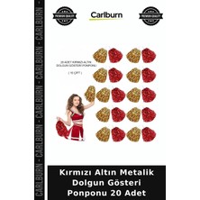 Carlburn Kırmızı Altın Metalik Dolgun Gösteri Ponponu 20 Adet Parlak Aksesuar Kutlama Ürünü Okul Faaliyeti