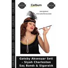 Carlburn Gatsby Aksesuar Seti – Siyah Charleston Saç Bandı & Sigaralık Dönem Stili Davet Süsü Eğlence Detayı