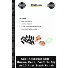 Carlburn Cadı Aksesuar Seti – Burun, Çene, Fosforlu Diş ve 10 Adet Siyah Tırnak Kostüm Tamamlayıcı