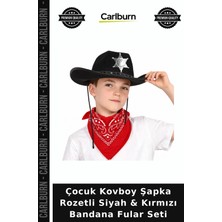 Carlburn Çocuk Kovboy Şapka Rozetli Siyah & Kırmızı Bandana Fular Seti Gösteri Giysisi Günlük Eğlence