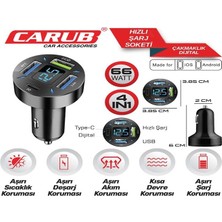 Carub Araç Çakmak Hızlı Şarj Soketi 12V/24V 66KW 4in1 Digital Usb/ Type-C BR5901848