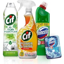 Tr Mutfak ve Banyo Temizlik Seti, Cif Power & Shine 750 Ml, Cif Jel 750 Ml, Domestos Wc Blok 5'li