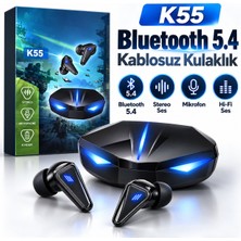 Alpotekno K55 Bluetooth 5.4 Kablosuz Kulak İçi Oyuncu Kulaklığı TWS Mikrofonlu Stereo Gaming Kulaklık Şarj Kutulu Siyah