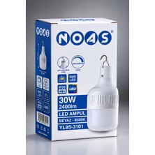 Noas YL95-3101 30W Şarj Edilebilir USB LED Ampul 2400 Lümen 6500K Beyaz 3 Modlu Askılı