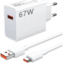 Özmen Xiaomi Redmi Note 13 Pro 67 Wolt  Hızlı Şarj Aleti Cihazı Kablo Adaptörü Set Type-C To USB