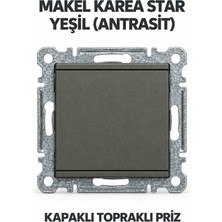 Makel Karea Star Yeşil (Antrasit) Kapaklı Topraklı Priz Sıva Altı (Çerçevesiz)