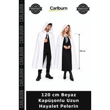 Carlburn 120 cm Beyaz Kapüşonlu Uzun Hayalet Pelerin Göz Alıcı Değişik Stil Gizemli Kıyafet