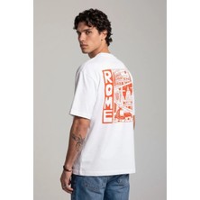 Black Nova Oversize Baskılı Unisex Tişört Rome Stamp Beyaz
