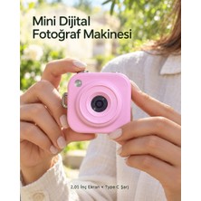 Bşk Virgo Type C Şarjlı Pembe Mini Fotoğraf Makinesi Taşıma Askılı Dijital Kamera