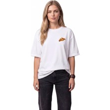 Black Nova Oversize Baskılı Unisex Tişört Croissant Club Beyaz