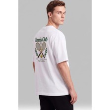 Black Nova Oversize Baskılı Unisex Tişört Tennis Club Beyaz