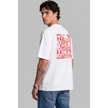 Black Nova Oversize Baskılı Unisex Tişört Tokyo Stamp Beyaz