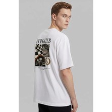 Black Nova Oversize Baskılı Unisex Tişört Racing Club Beyaz