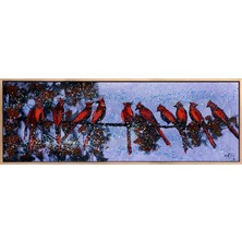 Simurg Sanatevi Kral Kuşları Yağlı Boya Tablosu - Tuval Üzerine El Yapımı - 120 x 40 cm