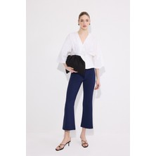Touche Prive Beli Lastikli Krep Pantolon