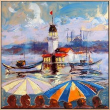 Simurg Sanatevi Kız Kulesi Hayranları Yağlı Boya Tablosu - Tuval Üzerine El Yapımı - 120 x 120 cm