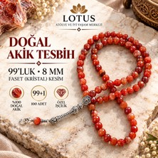 Lotus Atölye ve İyi Yaşam Merkezi %100 Doğal Akik Tesbih – 99'luk 8 mm Faset (Kristal) Kesim Özel Tasarım