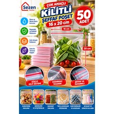 Sezen Home 16x20 cm Şeffaf Kilitli Poşet - 50 Adet - Şeffaf Kilitli Ambalaj Torbası - Dayanıklı Zip Kilit