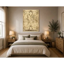 Rose Light Dünya Haritası Iki Yarı Küresel Karakalem Görünümlü Duvar Dekoru Ahşap Mdf Baskı Salon, Yatak Odası, Çocuk Odası, Ofis Duvar Tablosu Mdf T