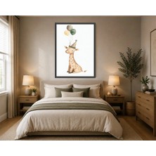 Rose Light Zürafa ve Şapka Detaylı Duvar Çocuk Odası Için Ahşap Mdf Baskı Salon, Yatak Odası, Çocuk Odası, Ofis Duvar Tablosu Çerçeve Görünümlü Mdf T