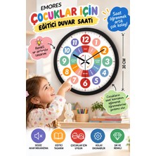 Emores EĞİTİCİ DUVAR SAATİ ÇOCUKLAR İÇİN Gerçek Cam Sessiz Mekanizma Duvar Saati