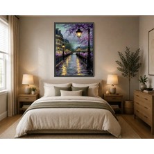 Rose Light Yağmur Altında Kanal Sahnesi Duvar Dekoru Ahşap Mdf Baskı Salon, Yatak Odası, Çocuk Odası, Ofis Duvar Tablosu Çerçeve Görünümlü Mdf