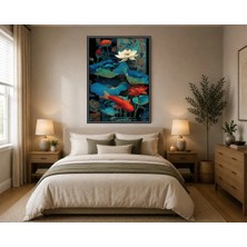 Rose Light Lotus Çiçekleri ve Balık Desenli Duvar Dekoru Ahşap Mdf Baskı Salon, Yatak Odası, Çocuk Odası, Ofis Duvar Tablosu Çerçeve Görünümlü