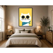 Rose Light Kedi Güneş Gözlüğü ve Bandana ile Duvar Dekoru Ahşap Mdf Baskı Salon, Yatak Odası, Çocuk Odası, Ofis Duvar Tablosu Çerçeve Görünümlü