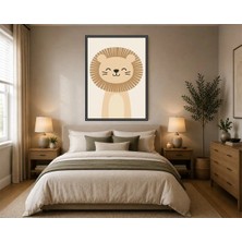 Rose Light Sevimli Aslan Başından Karakalem Görünümlü Duvar Çocuk Odası Için Ahşap Mdf Baskı Salon, Yatak Odası, Çocuk Odası, Ofis Duvar Tablosu Çerç
