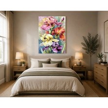 Rose Light Yağlı Boya Görünümlü Iris Çiçekleri Tasarımı Duvar Dekoru Ahşap Mdf Baskı Salon, Yatak Odası, Çocuk Odası, Ofis Duvar Tablosu Mdf Tablo