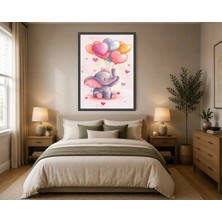 Rose Light Küçük Bir Fil Balonlarla Uçuyor Duvar Çocuk Odası Için Ahşap Mdf Baskı Salon, Yatak Odası, Çocuk Odası, Ofis Duvar Tablosu Çerçeve Görünüm