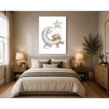 Rose Light Ayı ve Yıldızlarla Çocuk Odası Ahşap Mdf Baskı Tablo Mdf Tablo