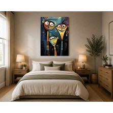 Rose Light Iki Figürlü Soyut Kompozisyon, Büyük Yuvarlak Gözler Duvar Dekoru Ahşap Mdf Baskı Salon, Yatak Odası, Çocuk Odası, Ofis Duvar Tablosu Mdf