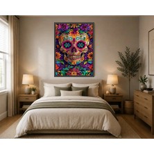 Rose Light Şeker Kabuğu Kafatası Desenli Çiçekli Duvar Dekoru Ahşap Mdf Baskı Salon, Yatak Odası, Çocuk Odası, Ofis Duvar Tablosu Çerçeve Görün