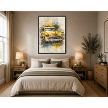 Rose Light Eski Otomobil Sulu Boya Görünümlü Duvar Dekoru Ahşap Mdf Baskı Salon, Yatak Odası, Çocuk Odası, Ofis Duvar Tablosu Çerçeve Görünümlü