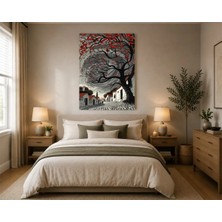Rose Light Duvar Ağaç ve Köy Manzarası Duvar Dekoru Ahşap Mdf Baskı Salon, Yatak Odası, Çocuk Odası, Ofis Duvar Tablosu Mdf Tablo