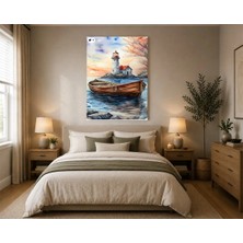 Rose Light Deniz Feneri ve Tekne Motifiyle Duvar Salon Dekoru Ahşap Mdf Baskı Salon, Yatak Odası, Çocuk Odası, Ofis Duvar Tablosu Mdf Tablo