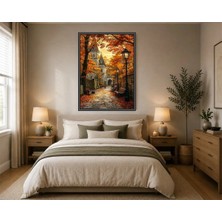 Rose Light Ortaçağ Kilise ve Yol Detaylı Duvar Dekoru Ahşap Mdf Baskı Salon, Yatak Odası, Çocuk Odası, Ofis Duvar Tablosu Çerçeve Görünümlü Mdf