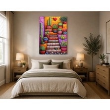 Rose Light Saksı Bitkileri ve Merdivenlerle Duvar Dekoru Ahşap Mdf Baskı Salon, Yatak Odası, Çocuk Odası, Ofis Duvar Tablosu Mdf Tablo