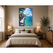 Rose Light Sahil Kenarında Köy Manzarası Salon Ahşap Mdf Baskı Tablo Mdf Tablo