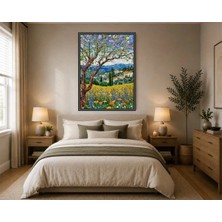 Rose Light Manzaralı Evler ve Çiçekler Duvar Dekoru Ahşap Mdf Baskı Salon, Yatak Odası, Çocuk Odası, Ofis Duvar Tablosu Çerçeve Görünümlü Mdf T