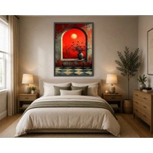 Rose Light Pencereden Ay ve Çiçekler Salon Ahşap Mdf Baskı Tablo Çerçeve Görünümlü Mdf Tablo