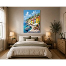 Rose Light Sahil Kasabası Akdeniz Köyü Manzarası Salon Ahşap Mdf Baskı Tablo Mdf Tablo