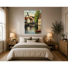 Rose Light Köprü ve Kanal Manzaralı Duvar Dekoru Ahşap Mdf Baskı Salon, Yatak Odası, Çocuk Odası, Ofis Duvar Tablosu Mdf Tablo