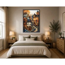 Rose Light Duvar Avrupa Köy Manzarası Duvar Dekoru Ahşap Mdf Baskı Salon, Yatak Odası, Çocuk Odası, Ofis Duvar Tablosu Çerçeve Görünümlü Mdf Tablo