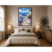 Rose Light Deniz ve Çiçekli Evler Duvar Tablosu Duvar Dekoru Ahşap Mdf Baskı Salon, Yatak Odası, Çocuk Odası, Ofis Duvar Tablosu Çerçeve Görünümlü Md